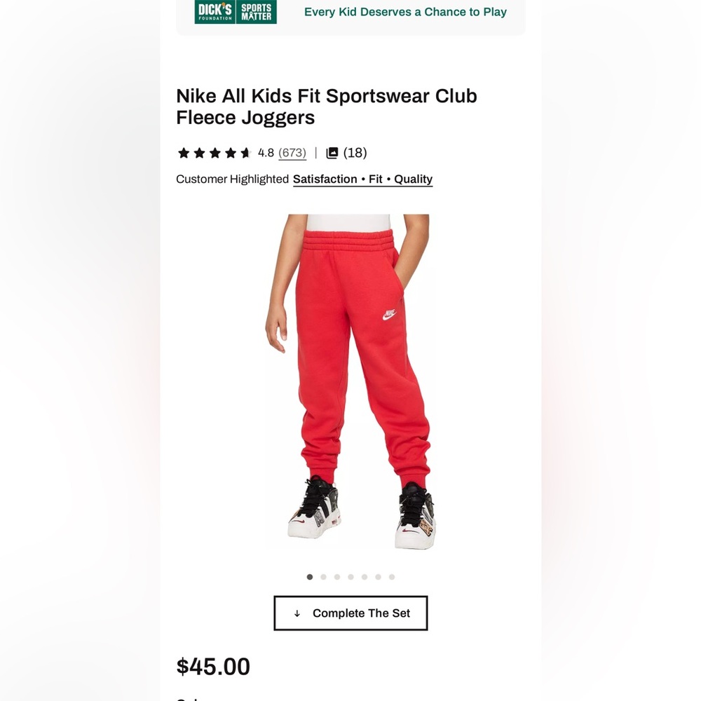NWT Nike All Kids Fit Sportswear Club Fleece Joggers Red Size M